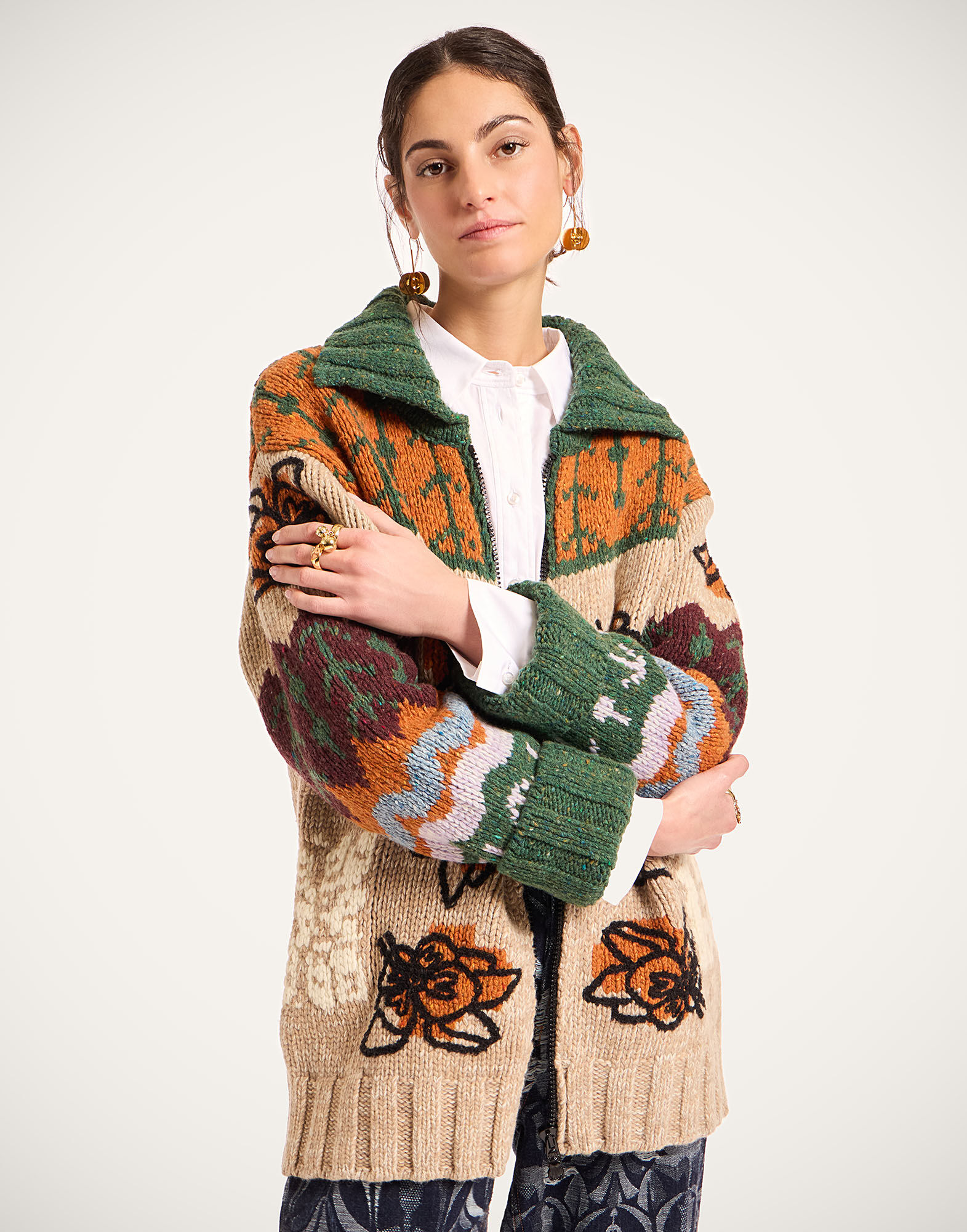 Chalet Cardigan La DoubleJ: Multicolor Camel & Lilac Chalet Cardigan La DoubleJ: Multicolor Camel & Lilac PUL0288KNI166