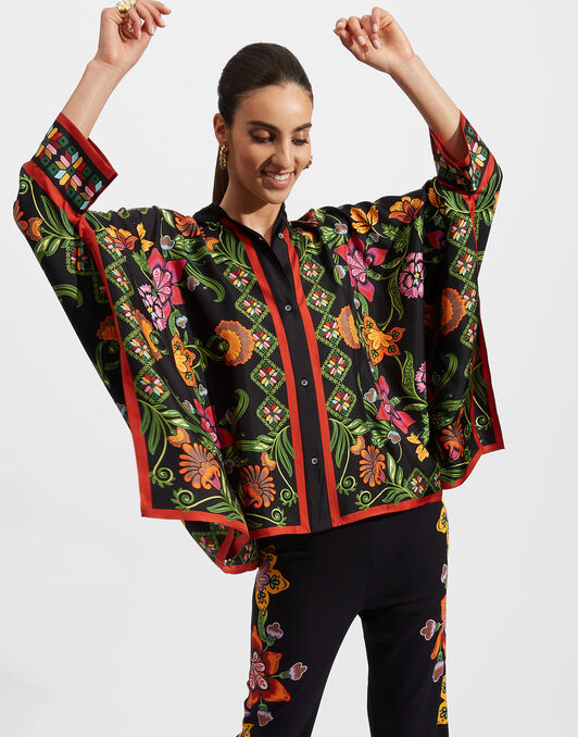 Foulard Shirt La DoubleJ: Folk Flowers Nero Placée SHI0167LAC008
