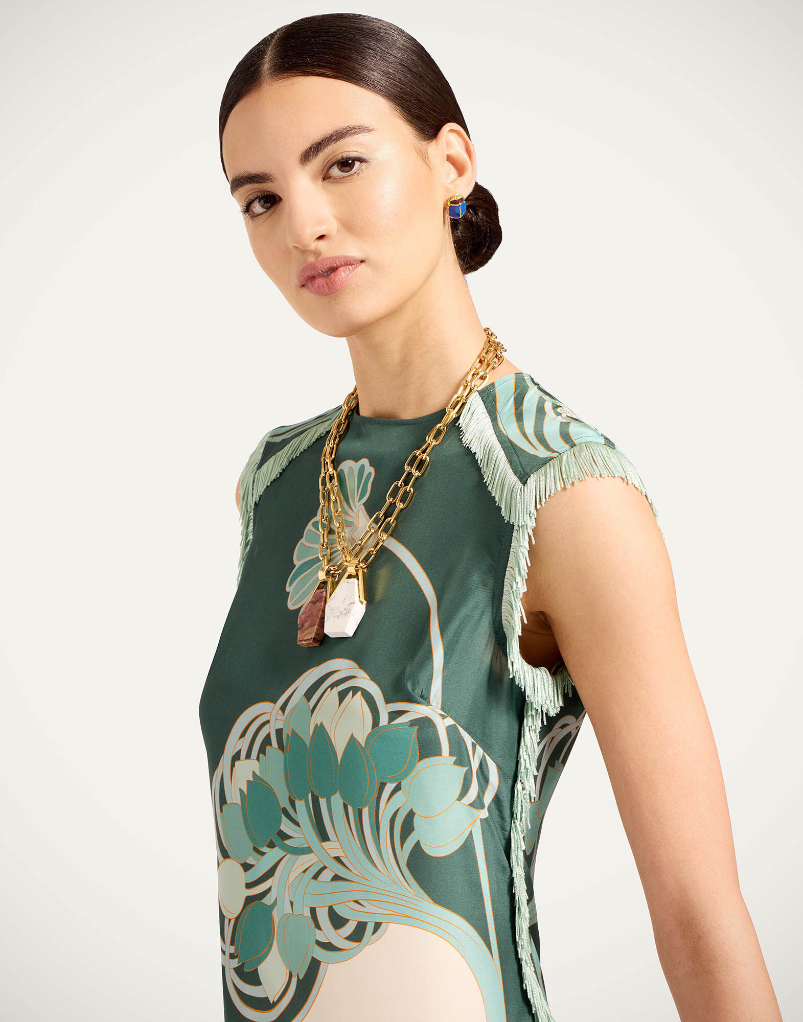 Women's Scarf Dress in Blooming Tulip Placée Dark Green | La DoubleJ