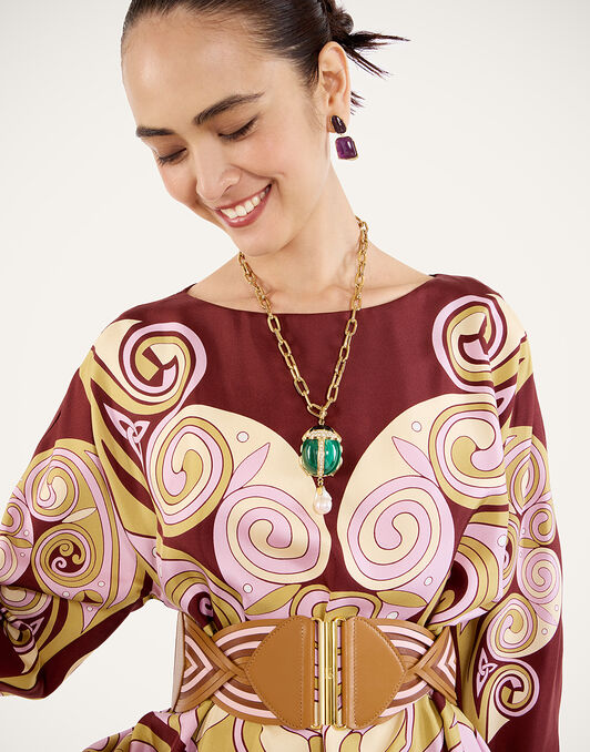 Muumuu Dress Round Neck La DoubleJ: Kells Swirl Placée Burgundy DRE0574SIL006