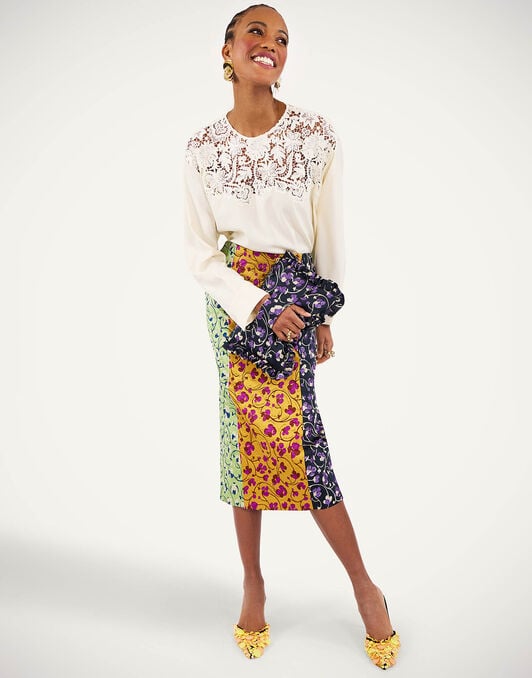Pencil Skirt La DoubleJ: Honeysuckle Tricolor Yellow Pencil Skirt La DoubleJ: Honeysuckle Tricolor Yellow SKI0011JCQ129