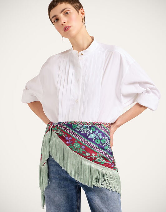 Reversible Fringe Foulard 90 La DoubleJ: Regalia Placée Red Reversible Fringe Foulard 90 La DoubleJ: Regalia Placée Red SCA0073SIL006