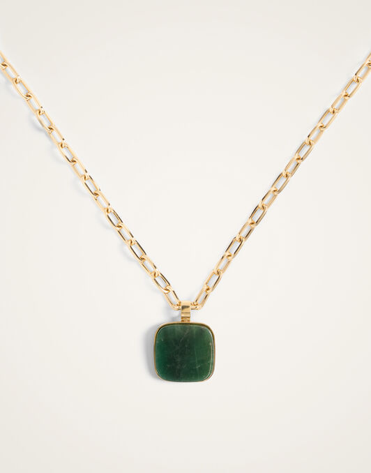 Soul Pendant Necklace La DoubleJ: 24K Gold Plate & Green Jade NEC0017BRA003