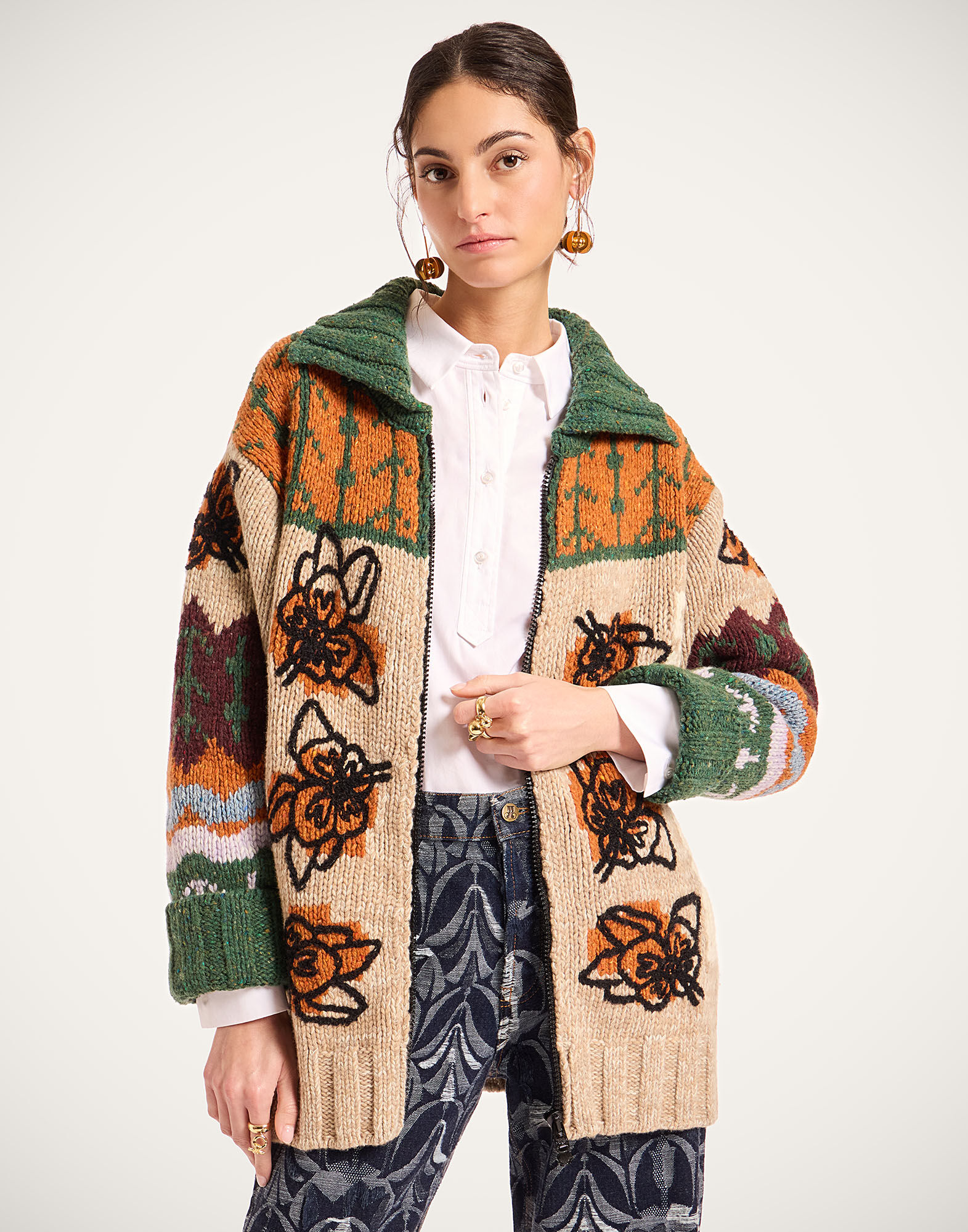 Chalet Cardigan La DoubleJ: Multicolor Camel & Lilac Chalet Cardigan La DoubleJ: Multicolor Camel & Lilac PUL0288KNI166