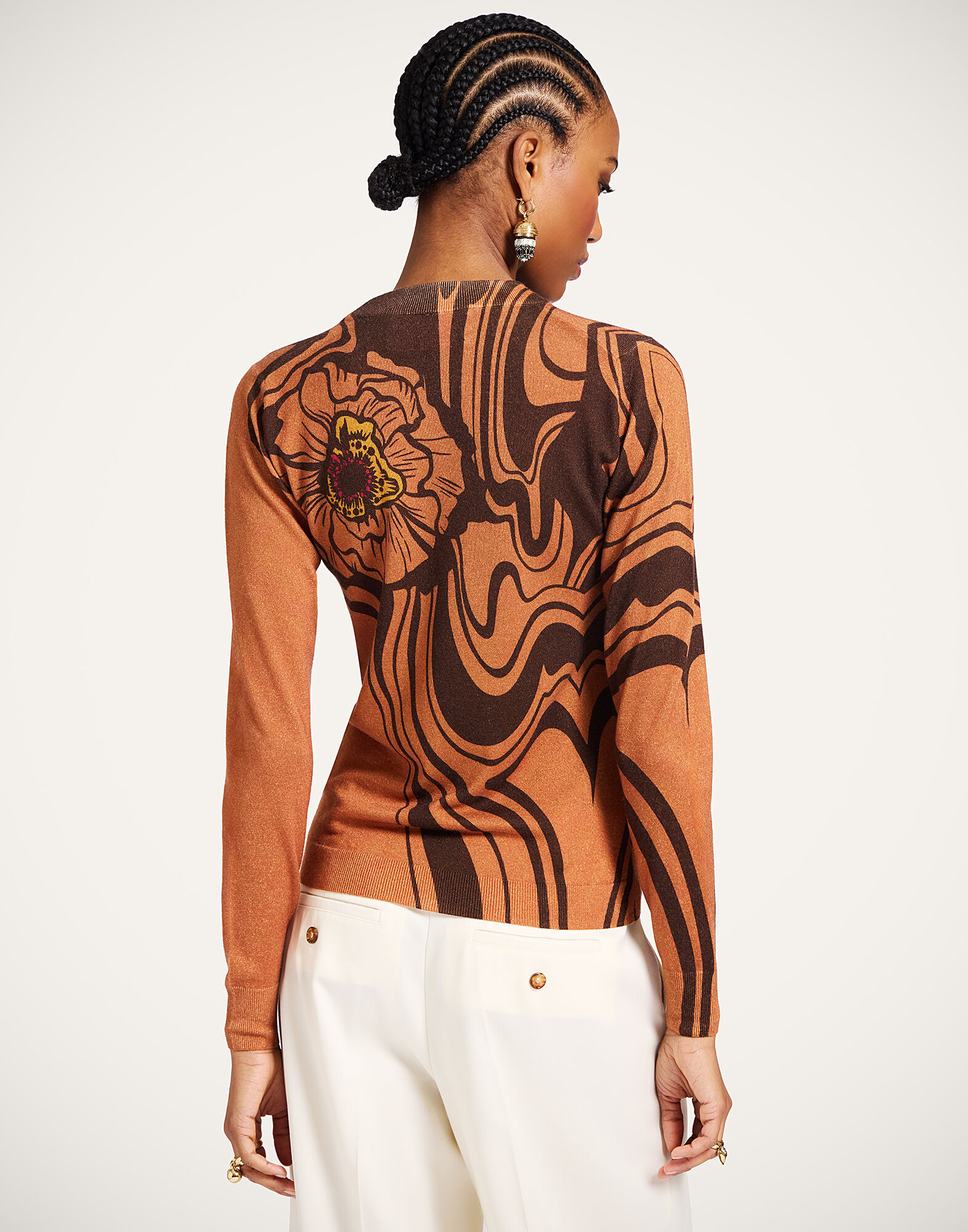 Silky Crew Neck La DoubleJ: Big Blooms Brown Silky Crew Neck La DoubleJ: Big Blooms Brown PUL0305KNI172