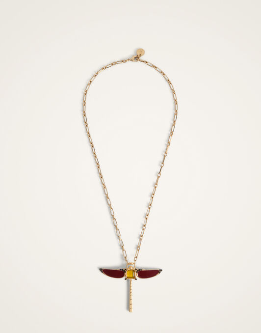 Dragonfly Necklace La DoubleJ: Enameled 24K Gold Plate And Yellow Agate NEC0065BRA008