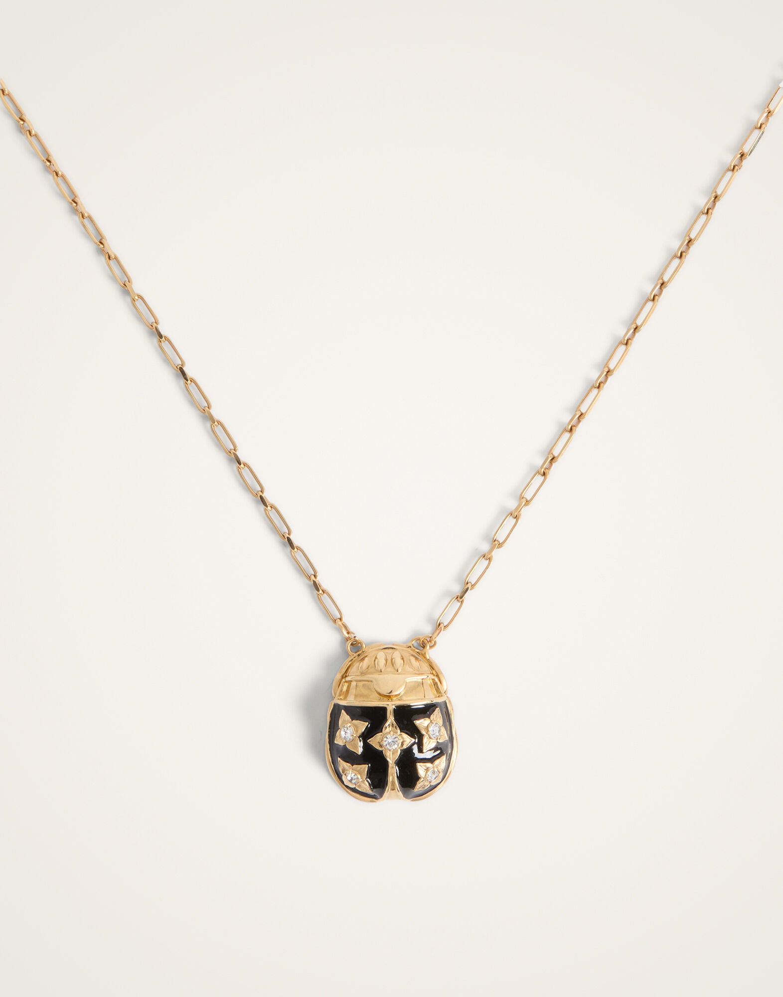 Lady Scarab Necklace La DoubleJ: 24K Gold Plate And Enamel Lady Scarab Necklace La DoubleJ: 24K Gold Plate And Enamel NEC0053MET002