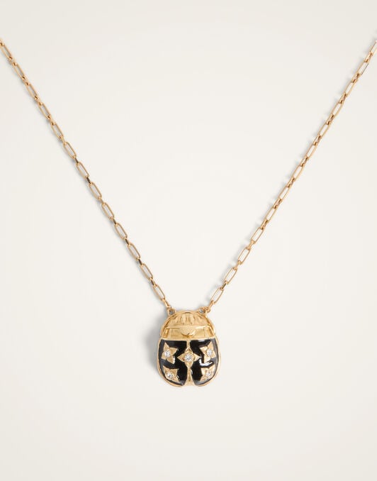 Lady Scarab Necklace La DoubleJ: 24K Gold Plate And Enamel Lady Scarab Necklace La DoubleJ: 24K Gold Plate And Enamel NEC0053MET002