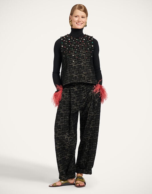 Pleated Pants La DoubleJ: Bicolor Black Pleated Pants La DoubleJ: Bicolor Black TRO0214WOL040