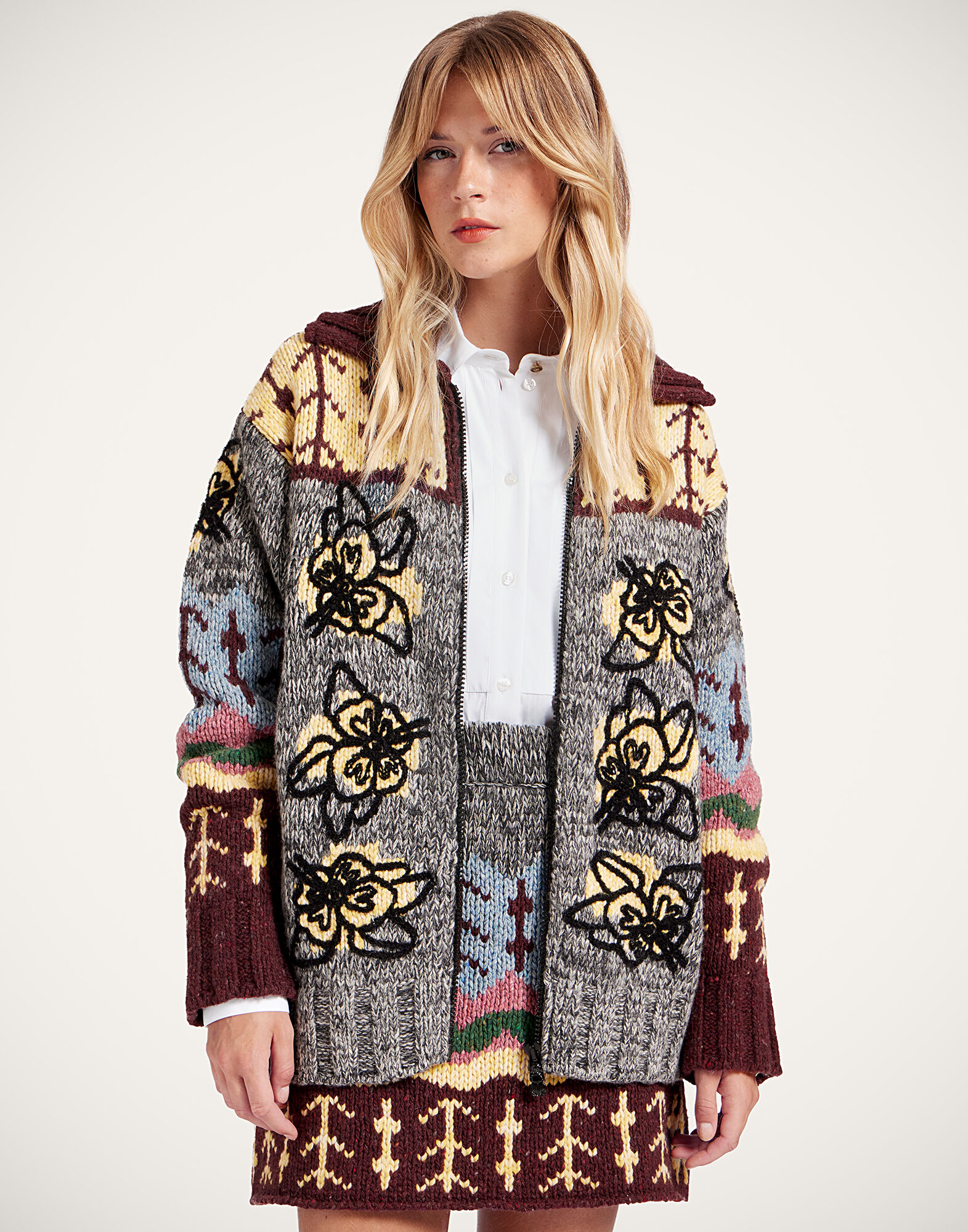 Chalet Cardigan La DoubleJ: Multicolor Grey & Yellow PUL0288KNI166