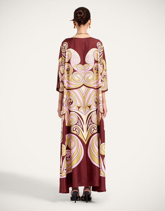 Muumuu Dress Round Neck La DoubleJ: Kells Swirl Placée Burgundy DRE0574SIL006