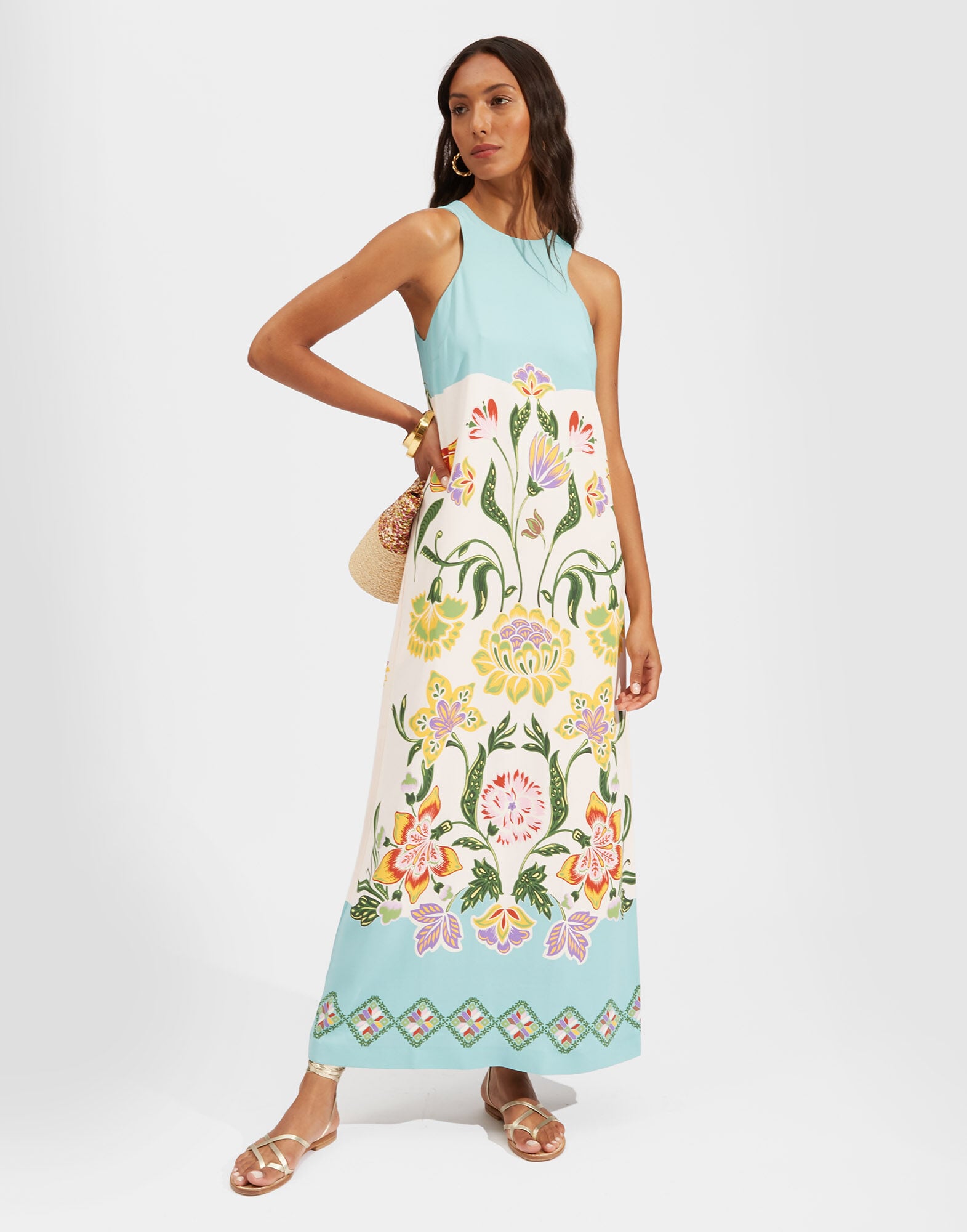 Racer Dress La DoubleJ: Folk Flowers Azzurro Placée Racer Dress La DoubleJ: Folk Flowers Azzurro Placée DRE0344JER023