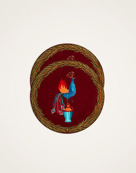 Disk Placemats Set of 2 La DoubleJ: Peacock Brick Red PMT0032CRK001