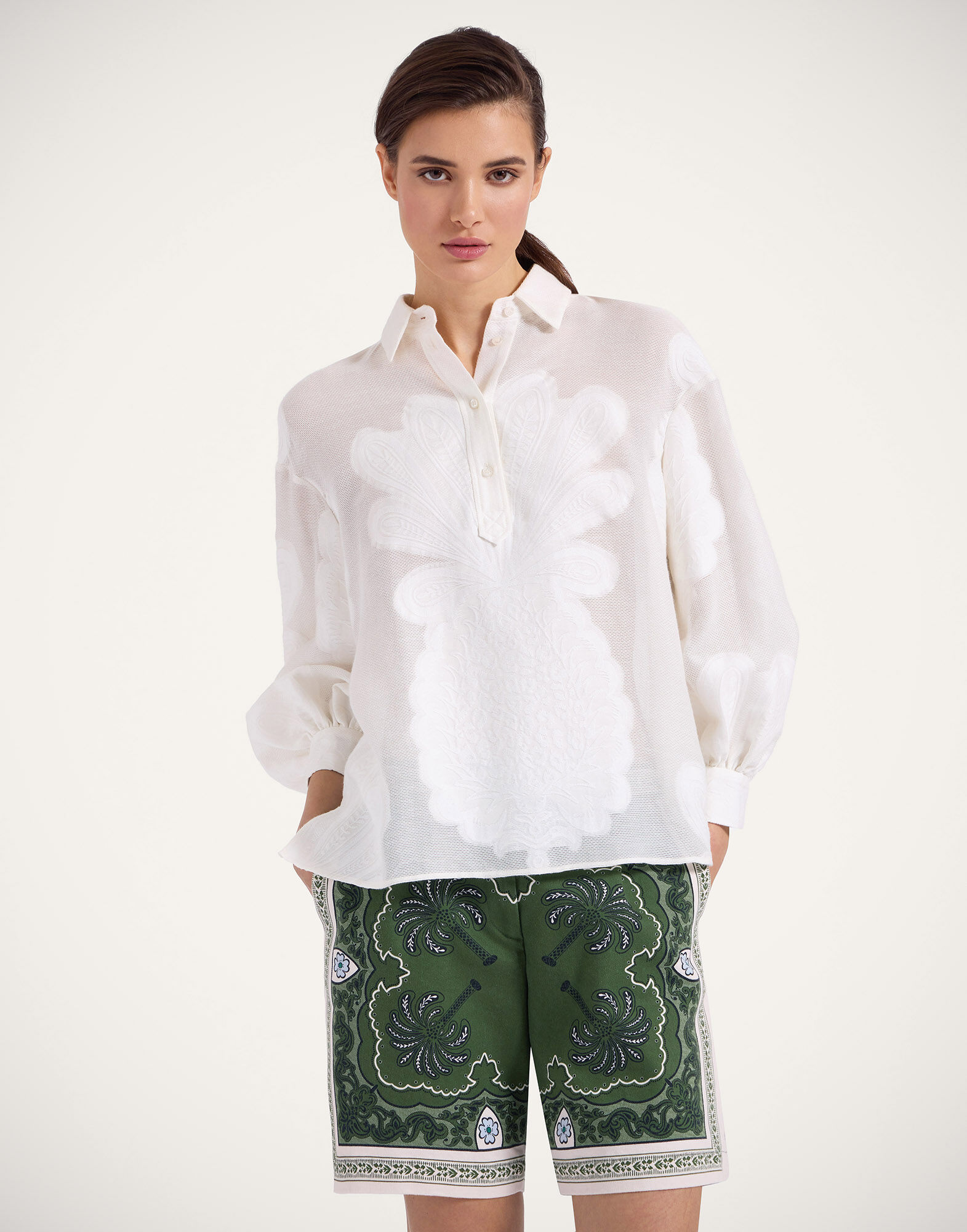 Poet Shirt La DoubleJ: Pineapple Lace White Poet Shirt La DoubleJ: Pineapple Lace White SHI0055JCQ046