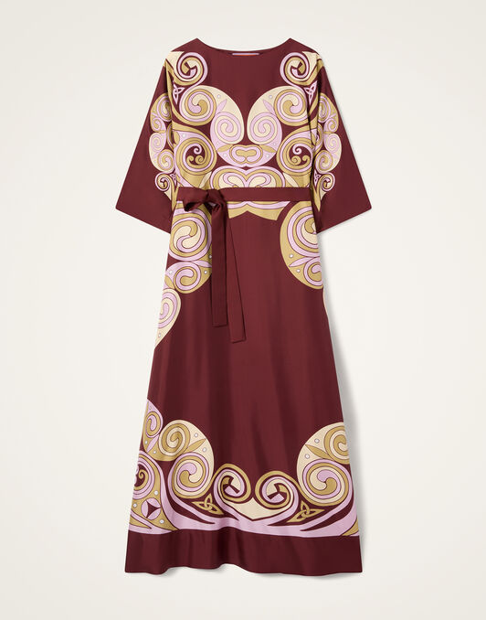 Muumuu Dress Round Neck La DoubleJ: Kells Swirl Placée Burgundy DRE0574SIL006