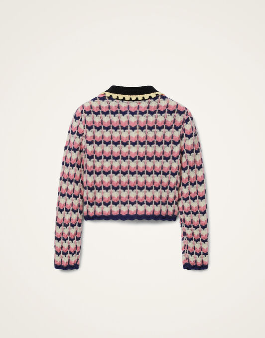 Long Sleeves Picket Polo Shirt La DoubleJ: Multicolor Pink & White Long Sleeves Picket Polo Shirt La DoubleJ: Multicolor Pink & White PUL0293KNI168