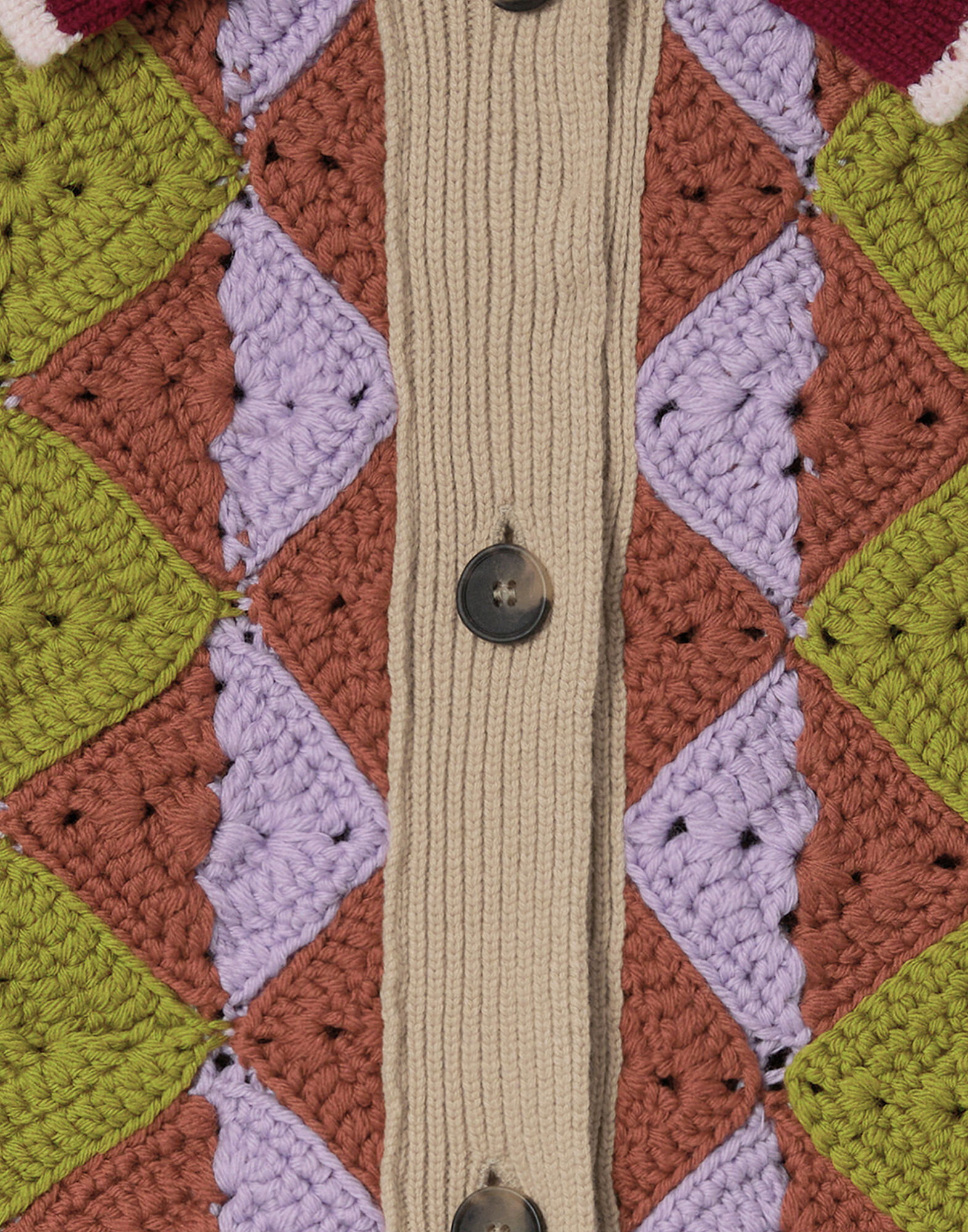 Crochet Mini Cardigan La DoubleJ: Multicolor Green & Lilac Crochet Mini Cardigan La DoubleJ: Multicolor Green & Lilac PUL0303KNI174