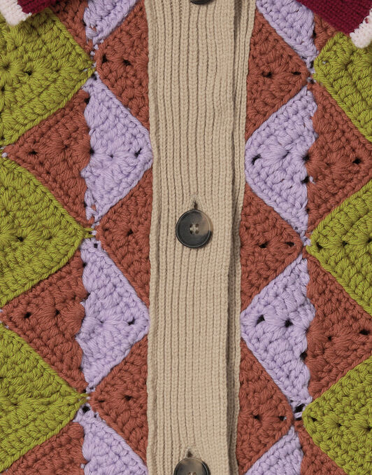 Crochet Mini Cardigan La DoubleJ: Multicolor Green & Lilac Crochet Mini Cardigan La DoubleJ: Multicolor Green & Lilac PUL0303KNI174