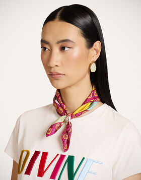 Foulard 45 La DoubleJ: Florette Placée Fuchsia SCA0065SIL006