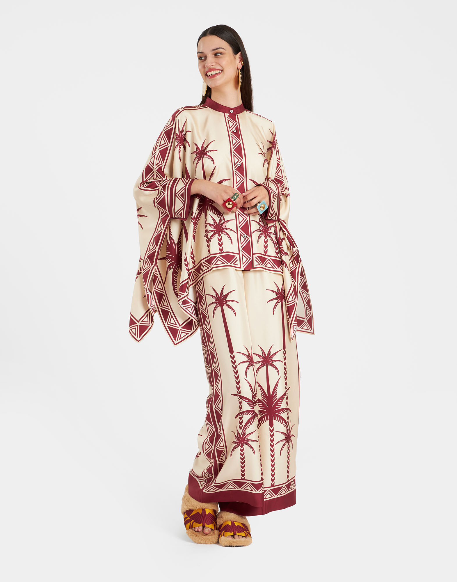 Palazzo Pants La DoubleJ: Date Palms Placée Ivory TRO0026SIL006