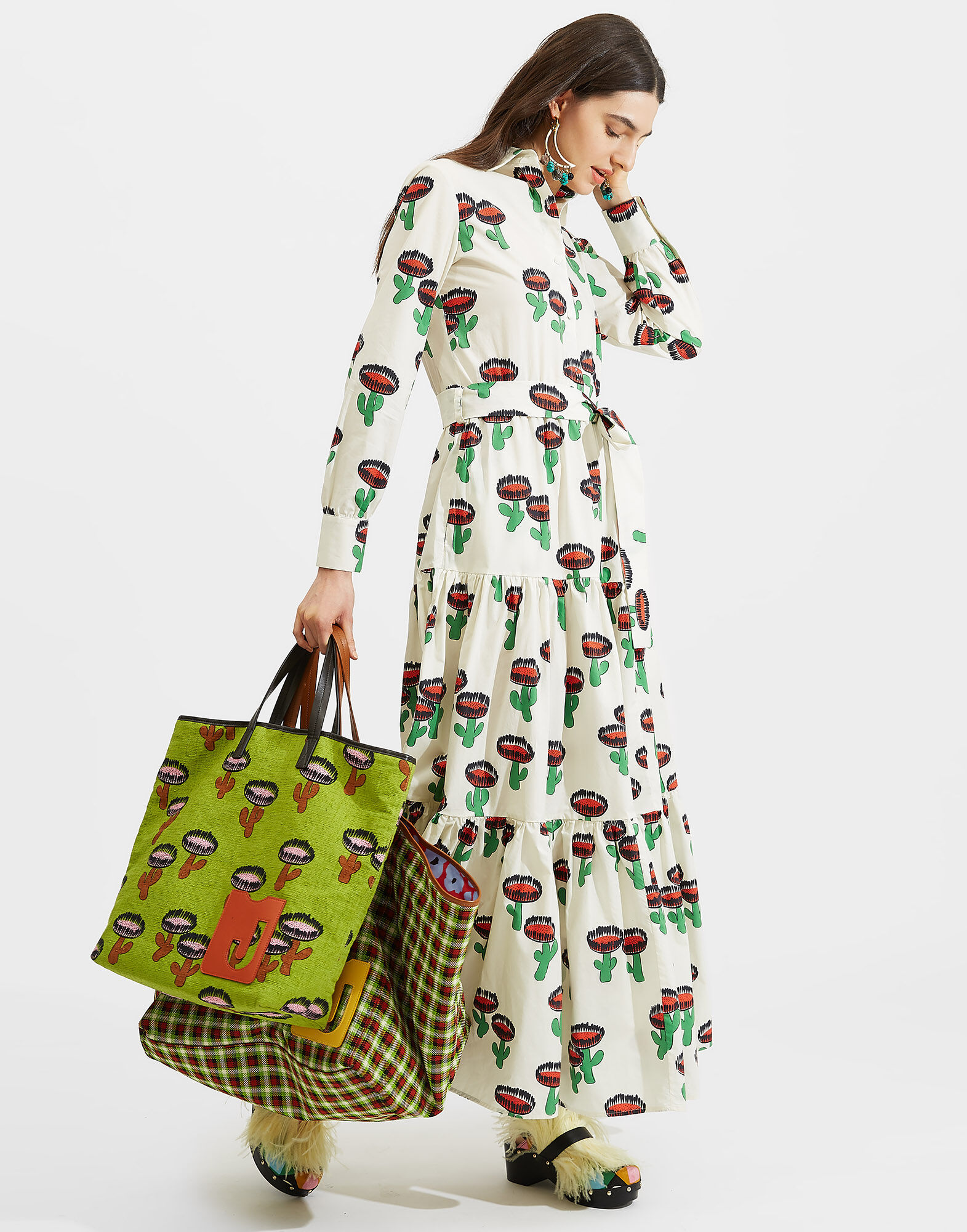 Bellini Dress La DoubleJ: Chirpy Cactus Bellini Dress LaDoubleJ: Chirpy Cactus DRE0016COT001