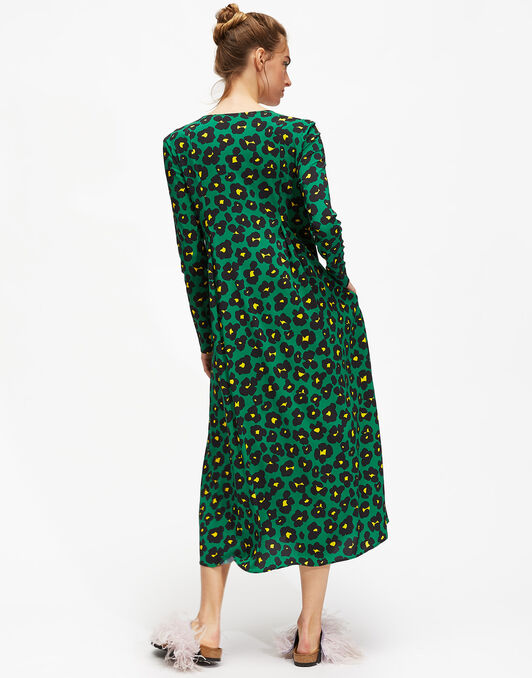 V Trapezio Dress La DoubleJ: Flower Leopard Verde V Trapezio Dress LaDoubleJ: Flower Leopard Verde DRE0127VIS001