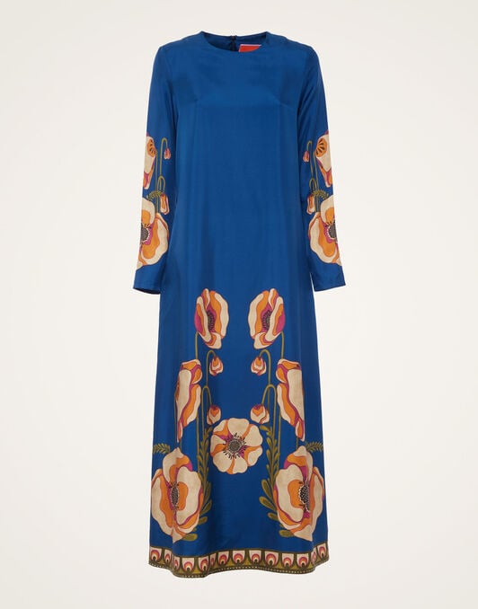 Long Sleeve Swing Dress La DoubleJ: Poppies Blue Placée DRE0231SIL006