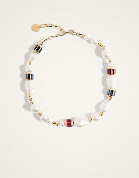 Pearly Necklace La DoubleJ: 24K Gold Plate, Baroque Natural Pearls and Glass Crystals NEC0073BRA013