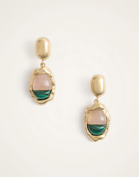 Spells Chunky Earrings La DoubleJ: 24K Gold Plate, Pink Quartz and Malachite EAR0085BRA003