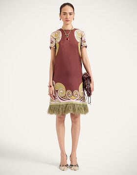 Mini Swing Dress La DoubleJ: Kells Swirl Placée Burgundy DRE0963SIL026
