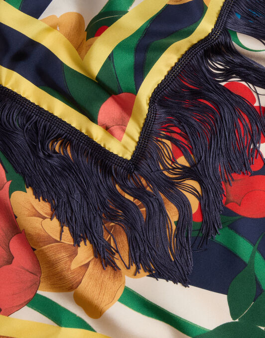 Reversible Fringe Foulard 90 La DoubleJ: Princess Peony Placée Blue Reversible Fringe Foulard 90 La DoubleJ: Princess Peony Placée Blue SCA0073SIL006