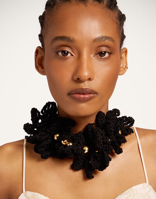 Bonanza Choker La DoubleJ: Black Cotton Crochet NEC0062CRH001