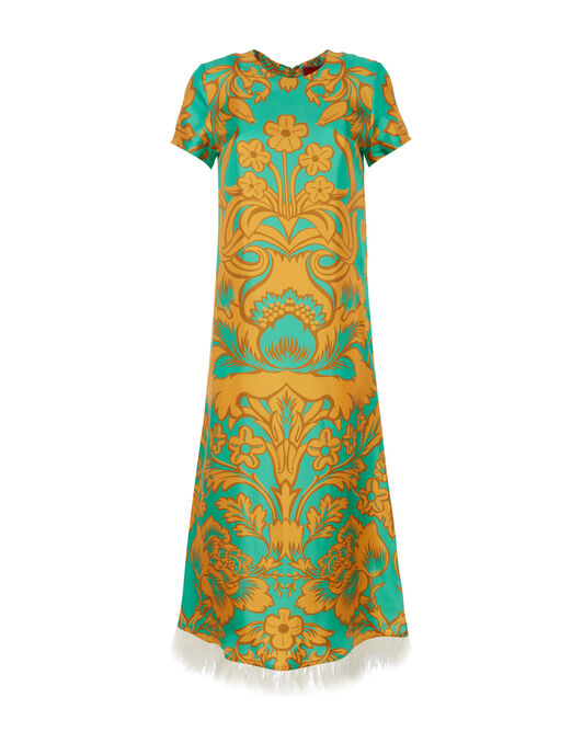 Swing Dress (With Feathers) La DoubleJ: Va-Va Placée Turquoise DRE0864SIL026