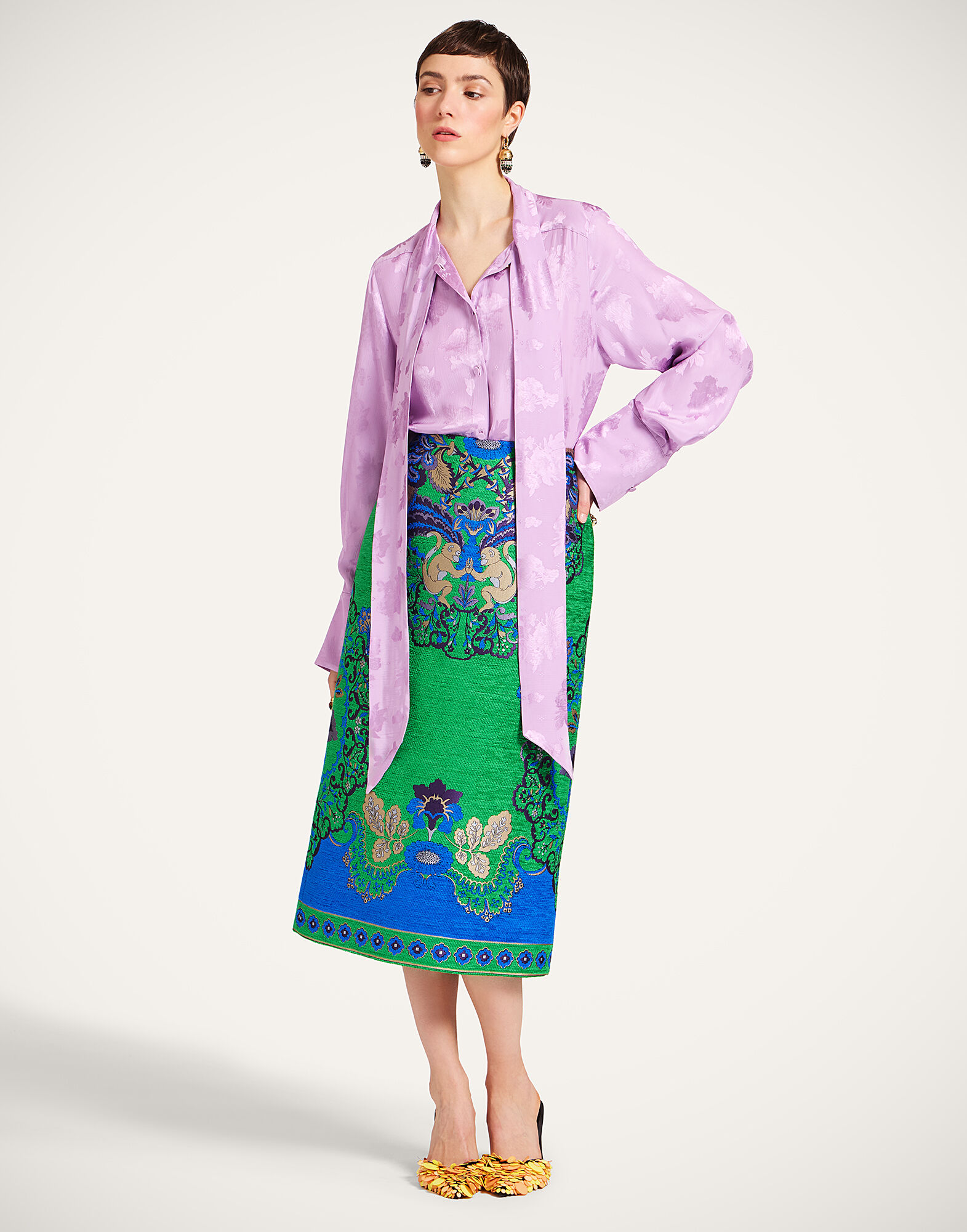Pencil Skirt La DoubleJ: Cornucopia Placée Green Pencil Skirt La DoubleJ: Cornucopia Placée Green SKI0011JCQ130