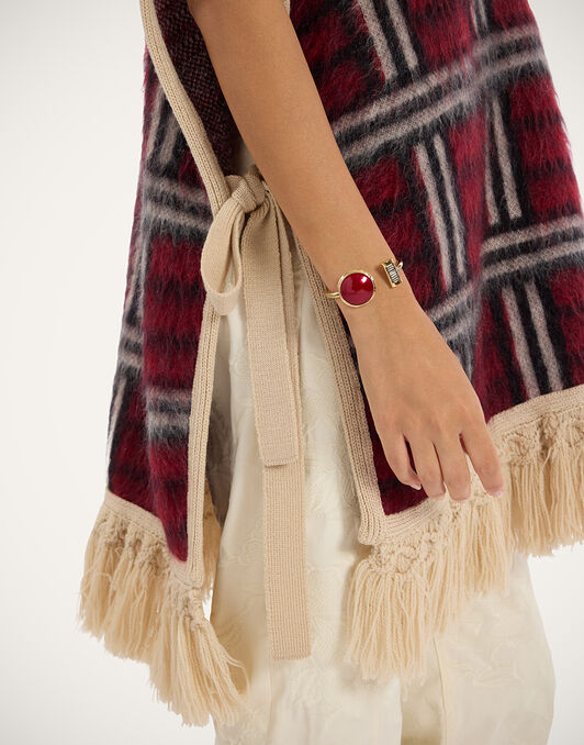 Check Poncho La DoubleJ: Kells Check Burgundy, Black, and Ecru SCA0112KNI220