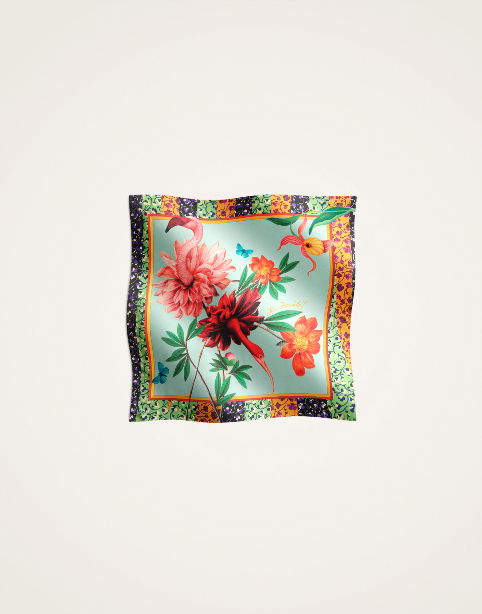 Foulard 45 La DoubleJ: Zooflora Birdbloom Placée Light Blue SCA0065SIL006