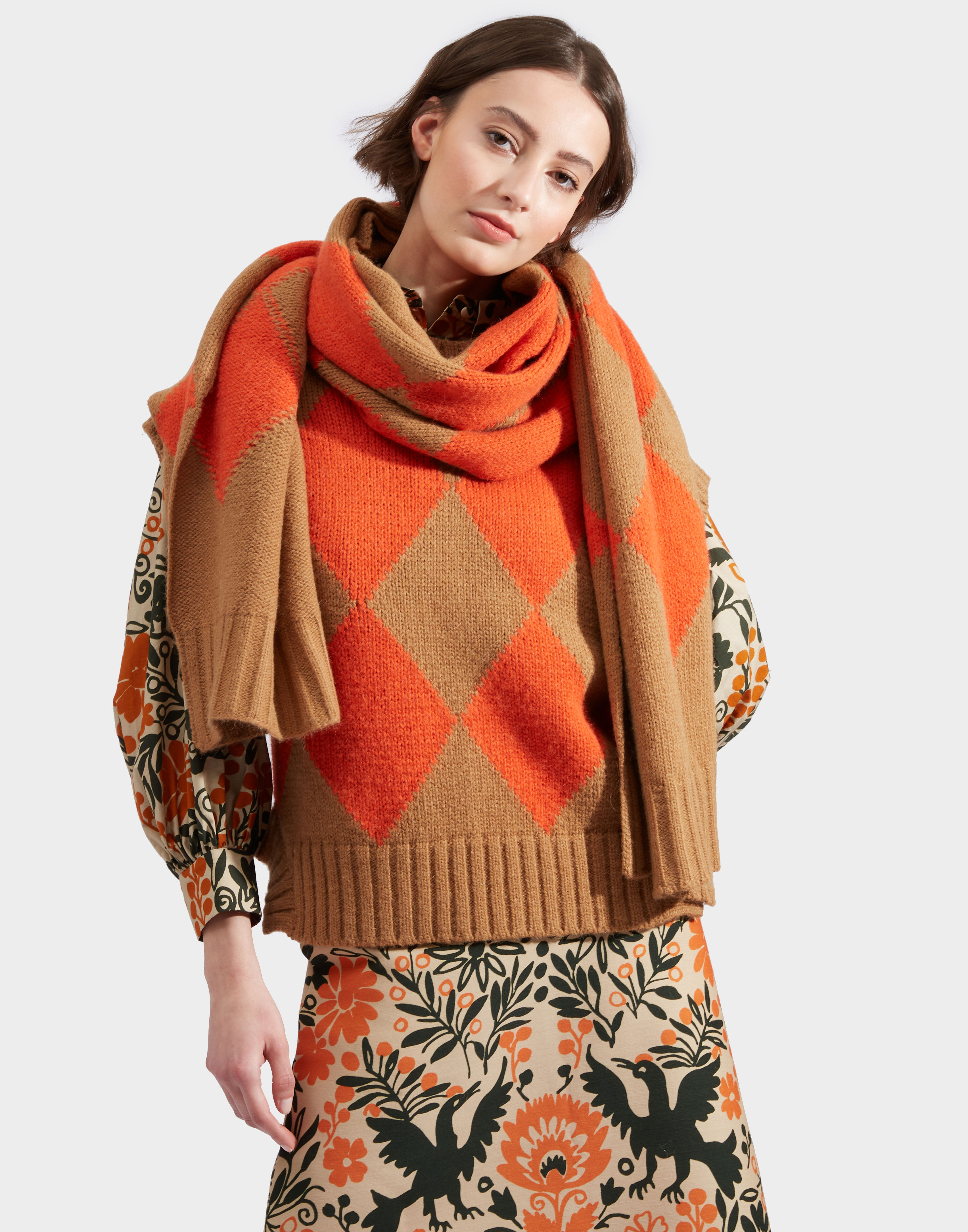 Argyle Scarf La DoubleJ: Camel Orange Argyle Scarf La DoubleJ: Camel Orange SCA0029KNI064