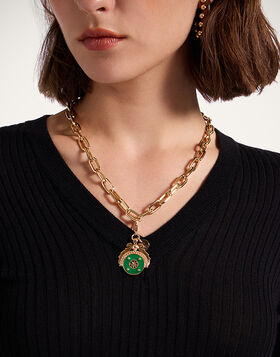 Medallion Charm La DoubleJ: 24k Gold Plate & Green Enamel CHM0009BRA003