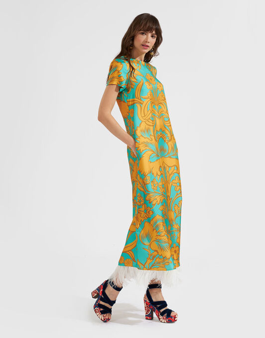 Swing Dress (With Feathers) La DoubleJ: Va-Va Placée Turquoise DRE0864SIL026