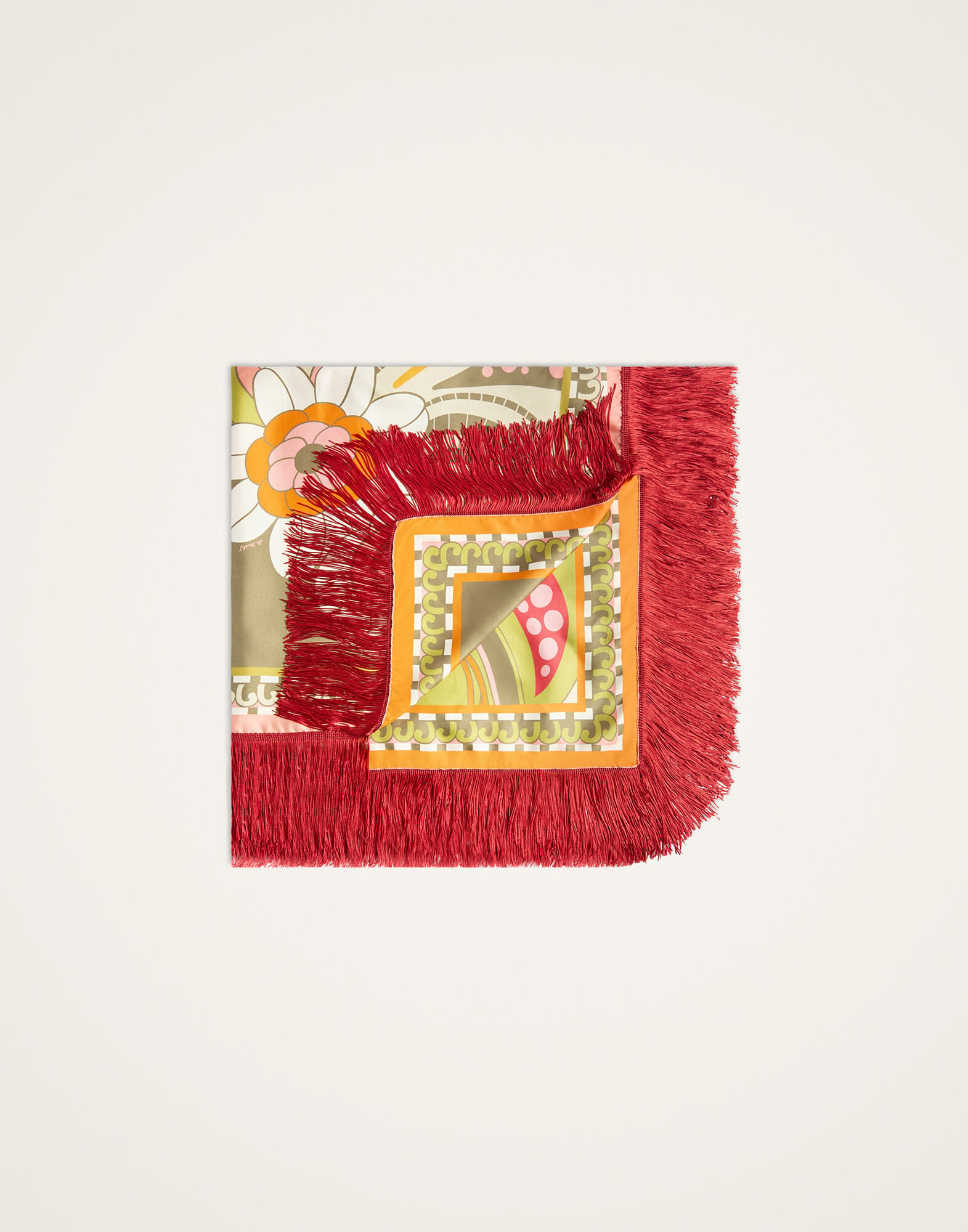 Reversible Fringe Foulard 90 La DoubleJ: Ambrosia Placée Green Reversible Fringe Foulard 90 La DoubleJ: Ambrosia Placée Green SCA0073SIL006