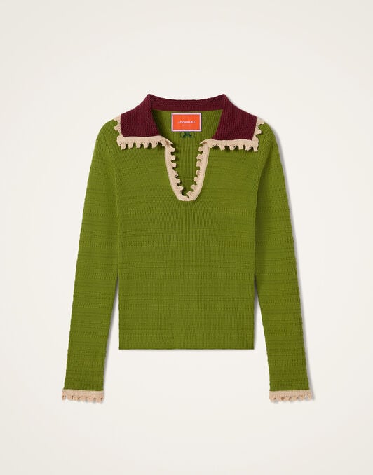 Picket Polo Jumper La DoubleJ: Solid Lime Picket Polo Jumper La DoubleJ: Solid Lime PUL0280KNI154