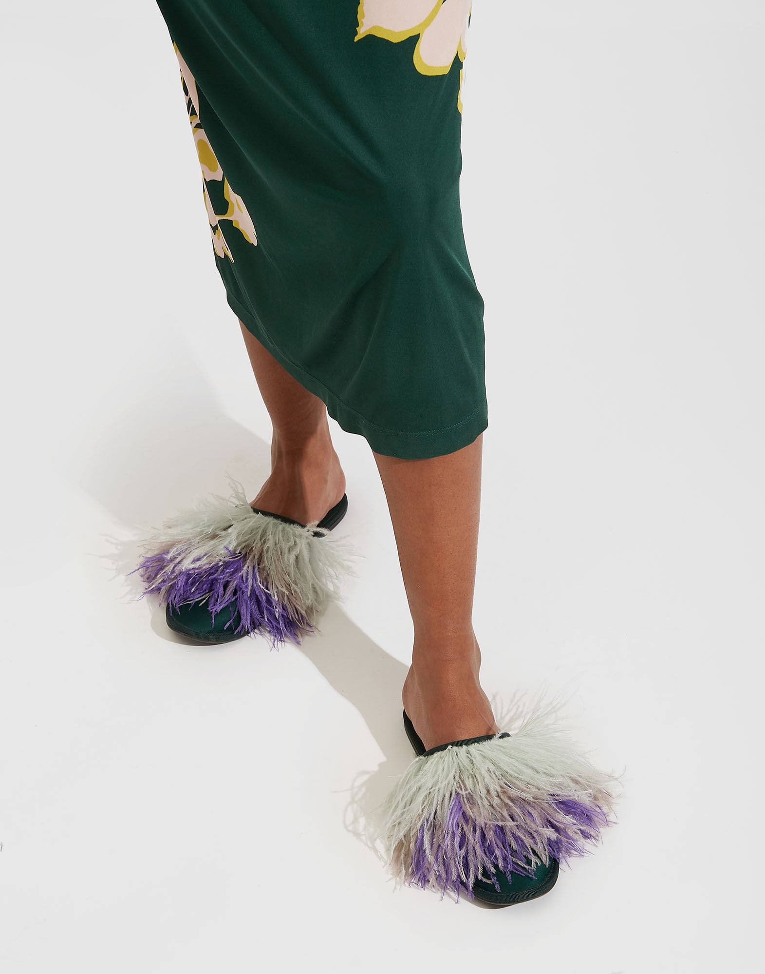 Feather Slippers La DoubleJ: Solid Green SHO0007RAS007