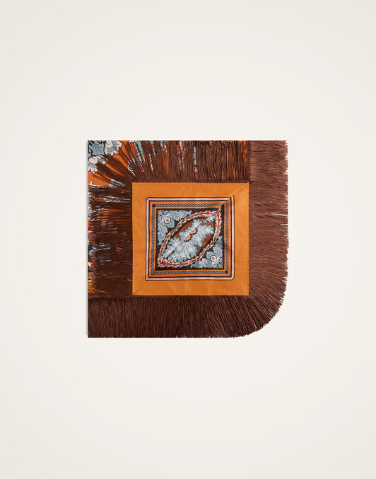 Reversible Fringe Foulard 90 La DoubleJ: Chamberlain Placée Orange SCA0073SIL006