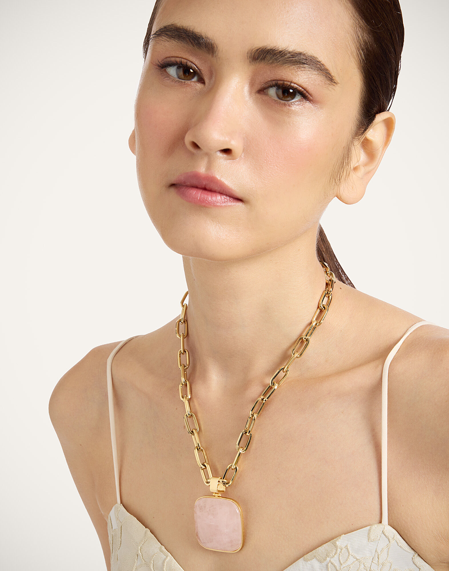 Soul Pendant Necklace La DoubleJ: 24k Gold Plate & Pink Quartz Soul Pendant Necklace La DoubleJ: 24k Gold Plate & Pink Quartz NEC0017BRA003