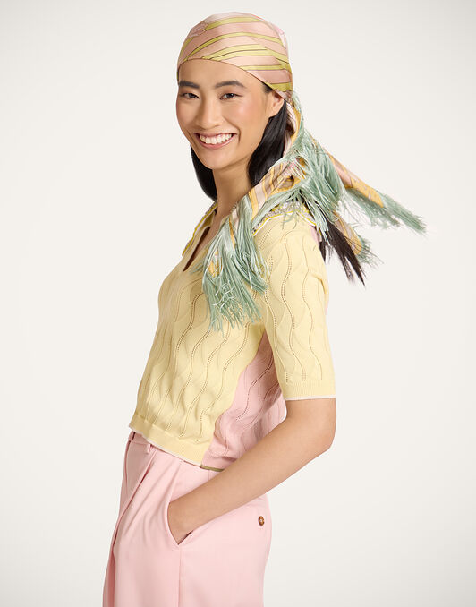 Reversible Fringe Foulard 90 La DoubleJ: Tulip Placée Green Reversible Fringe Foulard 90 La DoubleJ: Tulip Placée Green SCA0073SIL006
