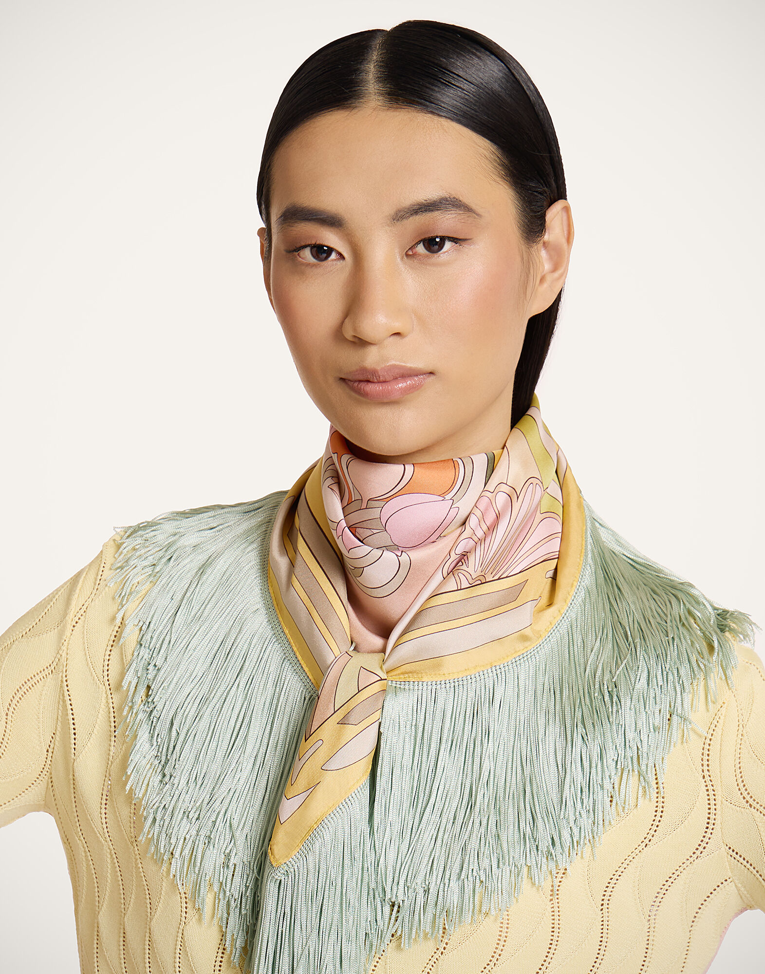 amplef 02 silk pack 60g 2本 Women's Reversible Fringe Foulard 90 in Tulip Placée Green | La