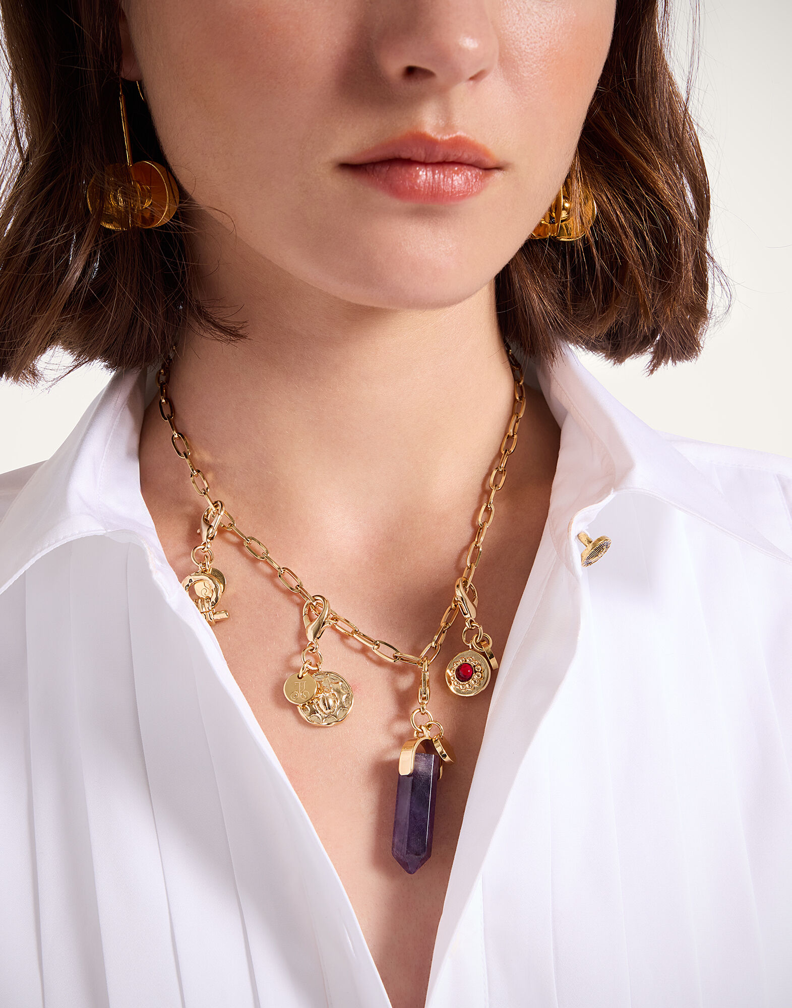 Pillar Charm La DoubleJ: 24k Gold Plate & Amethyst Pillar Charm La DoubleJ: 24k Gold Plate & Amethyst CHM0017BRA003