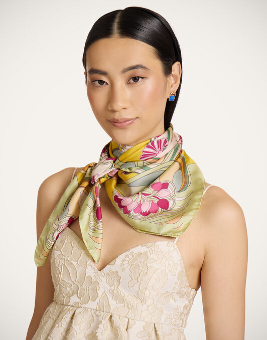 Reversible Foulard 90 La DoubleJ: Florette Placée Fuchsia Reversible Foulard 90 La DoubleJ: Florette Placée Fuchsia SCA0099SIL006