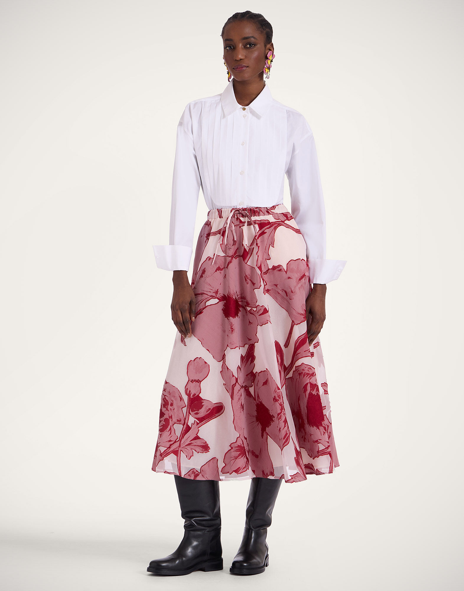 Drawstring Skirt La DoubleJ: Sylph Fil Coupé Pink SKI0098FCP007