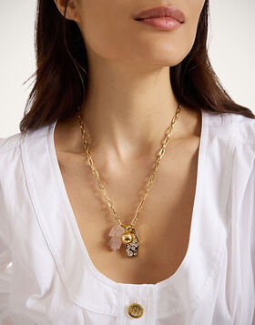Protection Charm Necklace La DoubleJ: 24k Gold Plate & Pink Quartz NEC0027BRA003